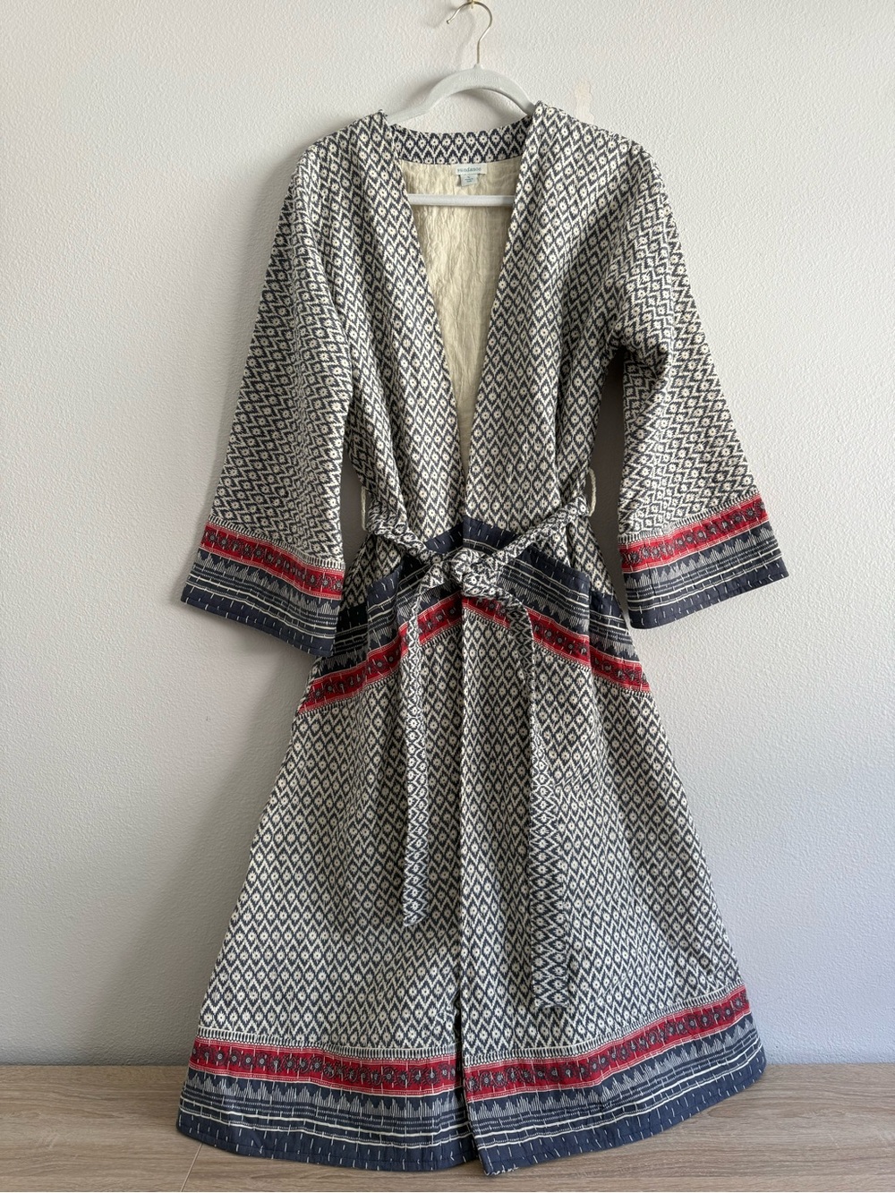 Sundance Kantha Bohemian Embroidered Lounge Cotton Robe Sz S